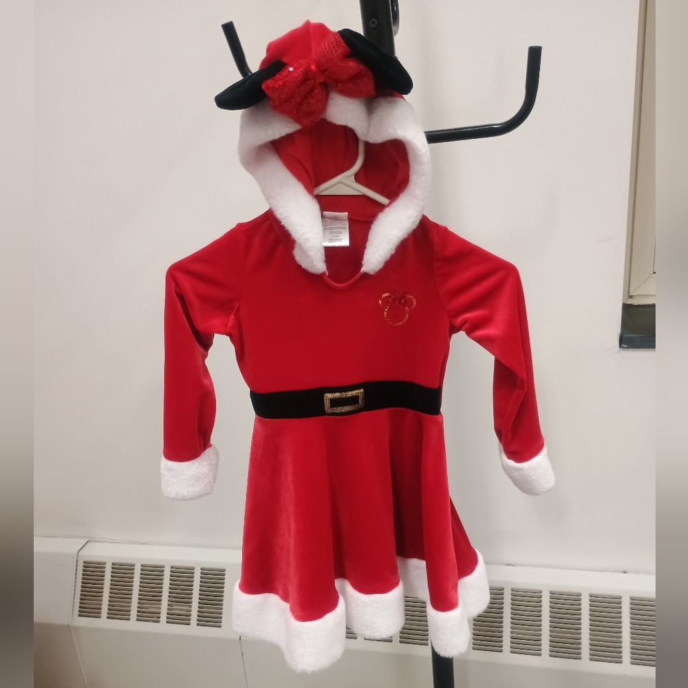 Disney Minnie Mouse Girls' Christmas Santa Dress with hood ears - Picture 2 of 9